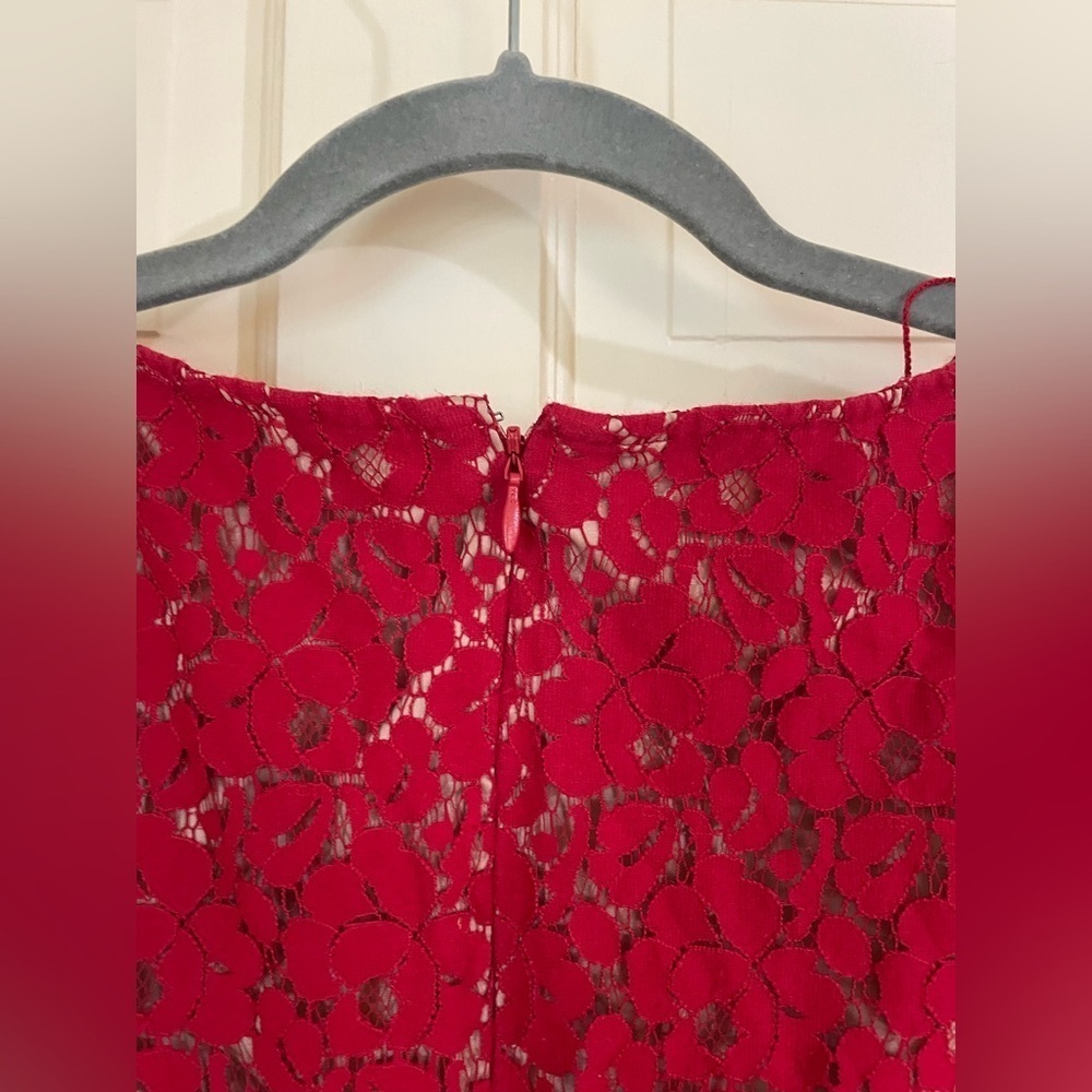 Adrianna Papell Petite Women's Red Lace Sheath Dress Size 4P - Picture 10 of 14